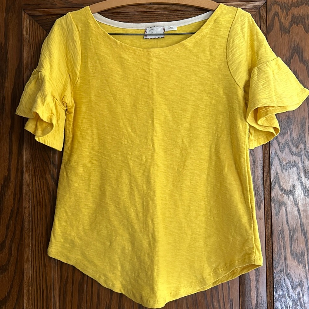 Anthropologie Yellow Ruffle Sleeve Tee